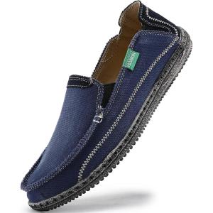 imageVILOCY Mens Slip on Deck Shoes Casual Canvas Loafers Beach Boat Shoes Zero Drop Vintage FlatBlue