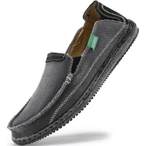 imageVILOCY Mens Slip on Deck Shoes Casual Canvas Loafers Beach Boat Shoes Zero Drop Vintage FlatGrey