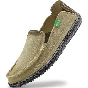 imageVILOCY Mens Slip on Deck Shoes Casual Canvas Loafers Beach Boat Shoes Zero Drop Vintage FlatTan