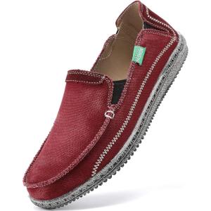 imageVILOCY Mens Slip on Deck Shoes Casual Canvas Loafers Beach Boat Shoes Zero Drop Vintage FlatWine Red