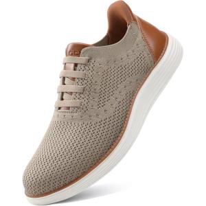 imageVILOCY Mens Casual Dress Sneakers Slip on Walking Shoes Hands Free Fashion Sneakers Breeze Tennis Business OxfordsKhaki