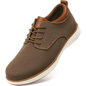 imageVILOCY Mens Wide Casual Dress Oxfords Business Shoes Fashion Sneakers Mesh Breathable Comfortable Walking ShoesBrown