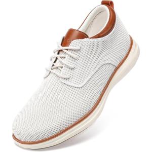 imageVILOCY Mens Wide Casual Dress Oxfords Business Shoes Fashion Sneakers Mesh Breathable Comfortable Walking ShoesOffwhite