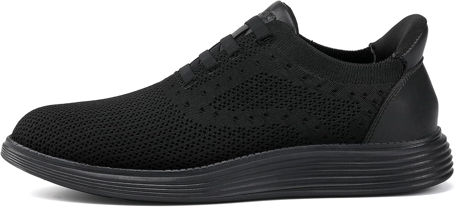 imageVILOCY Mens Slip on Casual Dress Tennis Walking Shoes Ease in Laceless Fashion Sneakers Breeze Business OxfordsAll Black