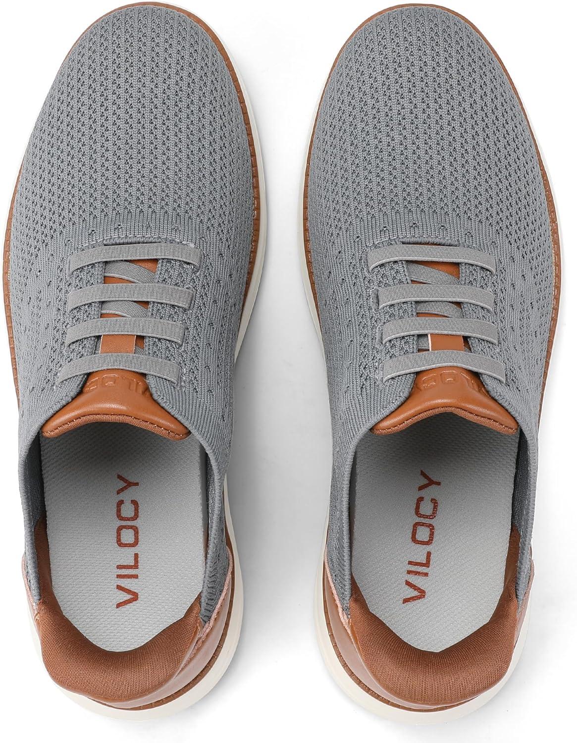 imageVILOCY Mens Slip on Casual Dress Tennis Walking Shoes Ease in Laceless Fashion Sneakers Breeze Business OxfordsGrey