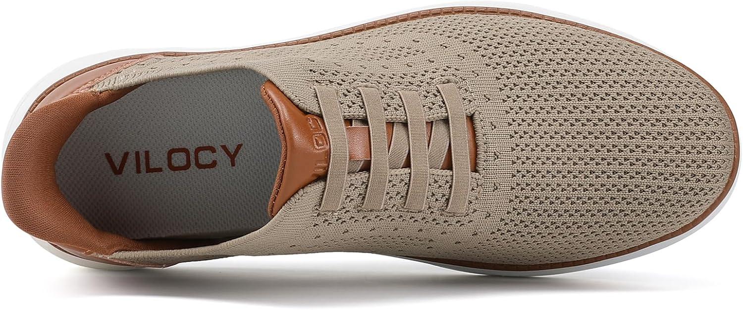 imageVILOCY Mens Slip on Casual Dress Tennis Walking Shoes Ease in Laceless Fashion Sneakers Breeze Business OxfordsKhaki