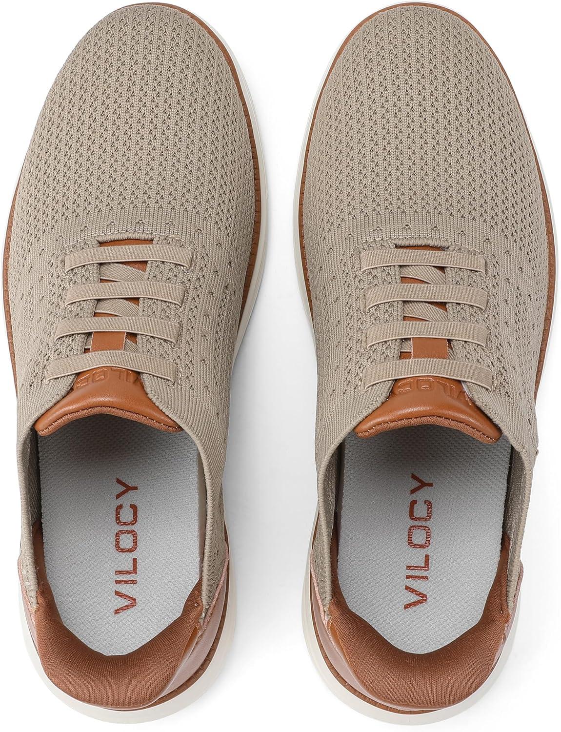 imageVILOCY Mens Slip on Casual Dress Tennis Walking Shoes Ease in Laceless Fashion Sneakers Breeze Business OxfordsKhaki