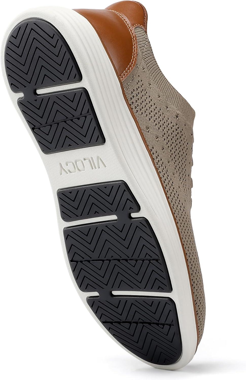 imageVILOCY Mens Slip on Casual Dress Tennis Walking Shoes Ease in Laceless Fashion Sneakers Breeze Business OxfordsKhaki