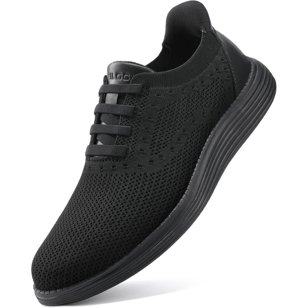 imageVILOCY Mens Slip on Casual Dress Tennis Walking Shoes Ease in Laceless Fashion Sneakers Breeze Business OxfordsAll Black