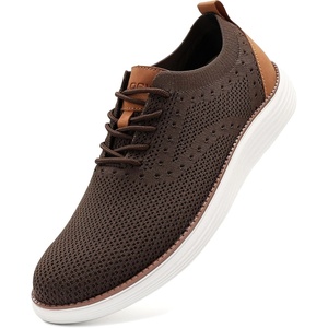 image:imageVILOCY Mens Casual Dress Sneakers Tennis Walking Shoes  LaceUp Breathable Lightweight Comfortable Office Knit Mesh Oxfords WorkampWeekend ShoesBrown