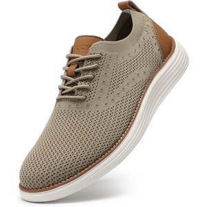 image:imageVILOCY Mens Casual Dress Sneakers Tennis Walking Shoes  LaceUp Breathable Lightweight Comfortable Office Knit Mesh Oxfords WorkampWeekend ShoesKhaki