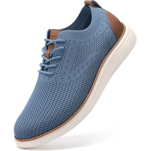 image:imageVILOCY Mens Casual Dress Sneakers Tennis Walking Shoes  LaceUp Breathable Lightweight Comfortable Office Knit Mesh Oxfords WorkampWeekend ShoesLight Blue