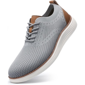 image:imageVILOCY Mens Casual Dress Sneakers Tennis Walking Shoes  LaceUp Breathable Lightweight Comfortable Office Knit Mesh Oxfords WorkampWeekend ShoesLight Grey