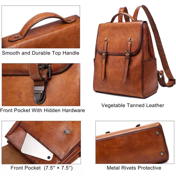 COOLCY Genuine Leather Backpack Purse for Women Vintage Rucksack Retro Daypack 