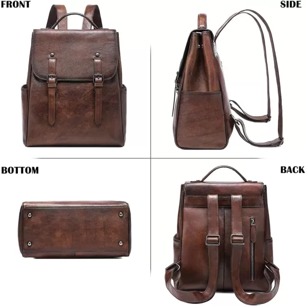 COOLCY Genuine Leather Backpack Purse for Women Vintage Rucksack Retro Daypack 