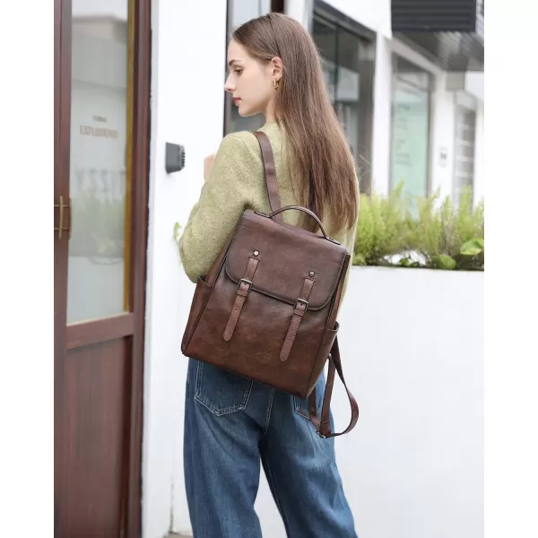 COOLCY Genuine Leather Backpack Purse for Women Vintage Rucksack Retro Daypack 