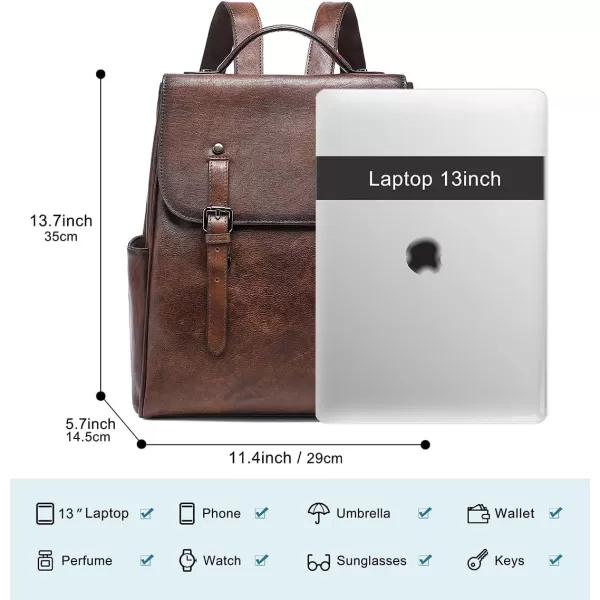 COOLCY Genuine Leather Backpack Purse for Women Vintage Rucksack Retro Daypack 