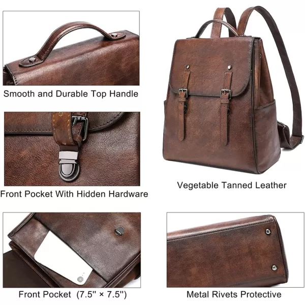 COOLCY Genuine Leather Backpack Purse for Women Vintage Rucksack Retro Daypack 