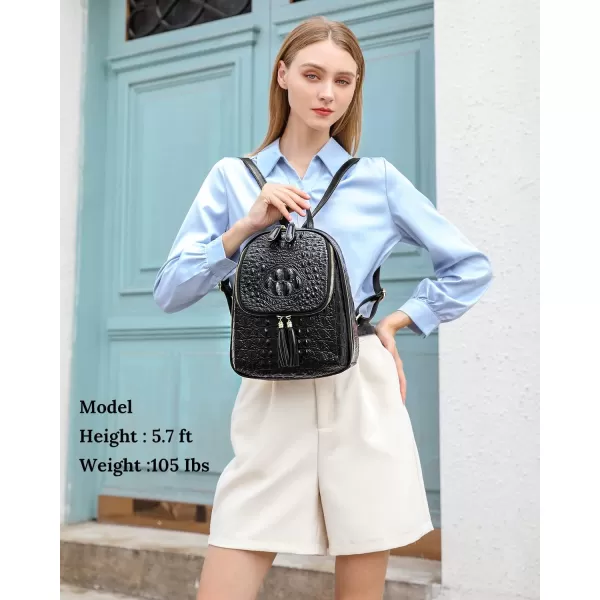 COOLCY Small Crocodile Leather Backpack Purse for Women Designer Ladies Fashion Bag 