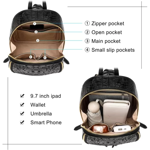 COOLCY Small Crocodile Leather Backpack Purse for Women Designer Ladies Fashion Bag 