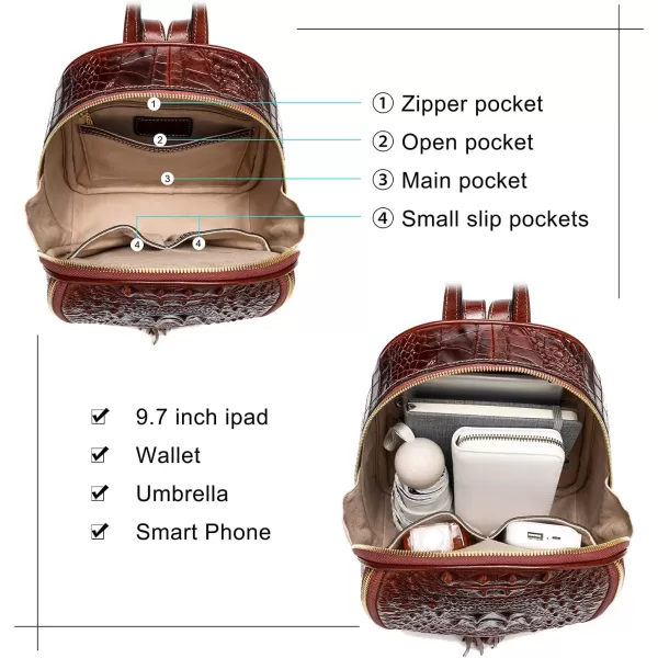 COOLCY Small Crocodile Leather Backpack Purse for Women Designer Ladies Fashion Bag 