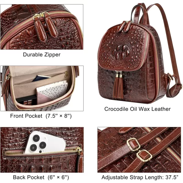 COOLCY Small Crocodile Leather Backpack Purse for Women Designer Ladies Fashion Bag 