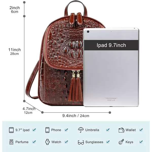 COOLCY Small Crocodile Leather Backpack Purse for Women Designer Ladies Fashion Bag 