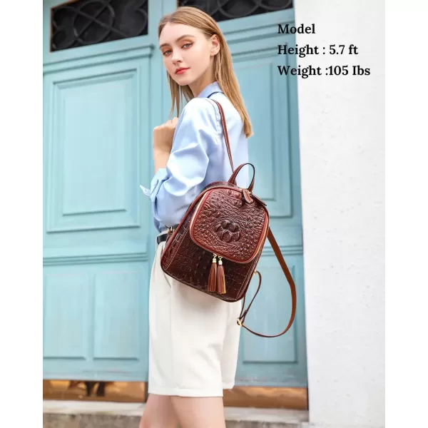 COOLCY Small Crocodile Leather Backpack Purse for Women Designer Ladies Fashion Bag 