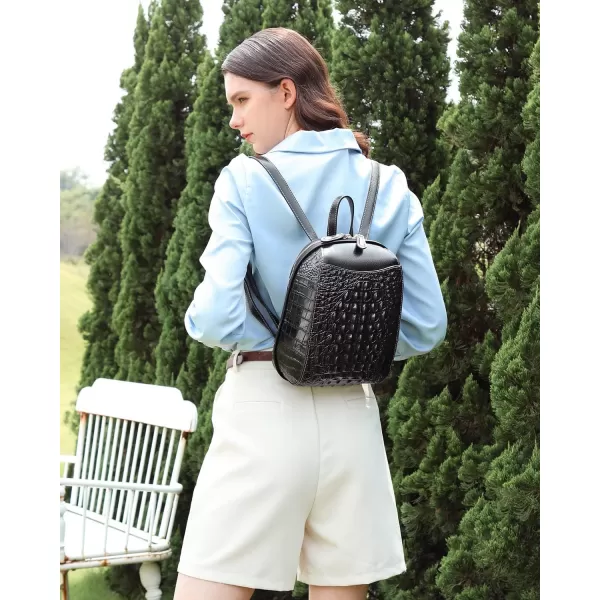 COOLCY Small Leather Backpack Purse for women Crocodile Designer Fashion Bag 