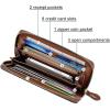 imageWomen Leather Wallet RFID Designer crocodile Large Capacity Credit Cards Holder Organizer Phone Clutch Dark Brown