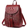imageCOOLCY Women Small Genuine Leather Backpack Purse Crocodile Designer Bag Wine RedWine Red