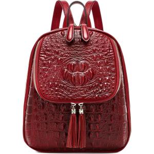 imageCOOLCY Small Crocodile Leather Backpack Purse for Women Designer Ladies Fashion BagWine Red