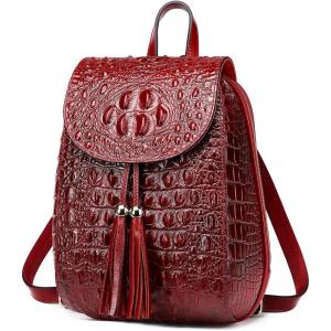 imageCOOLCY Women Small Genuine Leather Backpack Purse Crocodile Designer Bag Wine RedWine Red