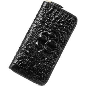 imageWomen Leather Wallet RFID Designer crocodile Large Capacity Credit Cards Holder Organizer Phone Clutch Black