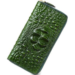 imageWomen Leather Wallet RFID Designer crocodile Large Capacity Credit Cards Holder Organizer Phone Clutch Green