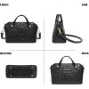 imageCOOLCY Genuine Leather Purses for Women Crocodile Crossbody Small Satchel Bag Designer Shoulder Handbags for LadiesBlack