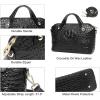 imageCOOLCY Genuine Leather Purses for Women Crocodile Crossbody Small Satchel Bag Designer Shoulder Handbags for LadiesBlack