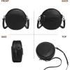 imageCOOLCY Leather Crossbody Bags for Women Circle Purse Shoulder Bag Fashion Round Handbag for Travel 2 Adjustable StrapBlack