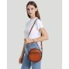 imageCOOLCY Leather Crossbody Bags for Women Circle Purse Shoulder Bag Fashion Round Handbag for Travel 2 Adjustable StrapBrown