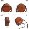 imageCOOLCY Leather Crossbody Bags for Women Circle Purse Shoulder Bag Fashion Round Handbag for Travel 2 Adjustable StrapBrown