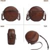 imageCOOLCY Leather Crossbody Bags for Women Circle Purse Shoulder Bag Fashion Round Handbag for Travel 2 Adjustable StrapCoffee