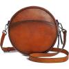 imageCOOLCY Leather Crossbody Bags for Women Circle Purse Shoulder Bag Fashion Round Handbag for Travel 2 Adjustable StrapBrown