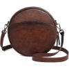 imageCOOLCY Leather Crossbody Bags for Women Circle Purse Shoulder Bag Fashion Round Handbag for Travel 2 Adjustable StrapCoffee