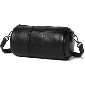 imageCOOLCY Crossbody Bags for Women Genuine Leather Soft Trendy Circle Cross Body Shoulder Bag Designer Cylinder Purses handbagsBlack