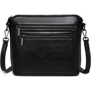 imageCOOLCY Genuine Leather Crossbody Bags for Women Purses and Handbags for Ladies with Multiple Pockets Shoulder Satchel BagBlack