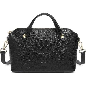 imageCOOLCY Genuine Leather Purses for Women Crocodile Crossbody Small Satchel Bag Designer Shoulder Handbags for LadiesBlack