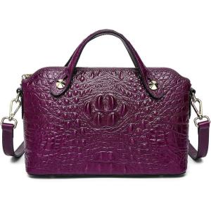 imageCOOLCY Genuine Leather Purses for Women Crocodile Crossbody Small Satchel Bag Designer Shoulder Handbags for LadiesPurple