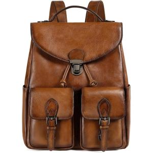 imageWomen Vintage Genuine Leather Backpack Purse Fashion Rucksack Practical and Stylish Retro Daypack Bag Coffee OneSizeBrown