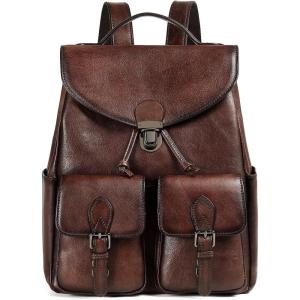 imageWomen Vintage Genuine Leather Backpack Purse Fashion Rucksack Practical and Stylish Retro Daypack Bag Coffee OneSizeCoffee