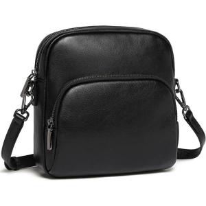 imageCOOLCY Genuine Leather Crossbody Bags for Women Purses and Handbags Vintage Shoulder Satchel Bag with 2 Adjustable StrapsBlack